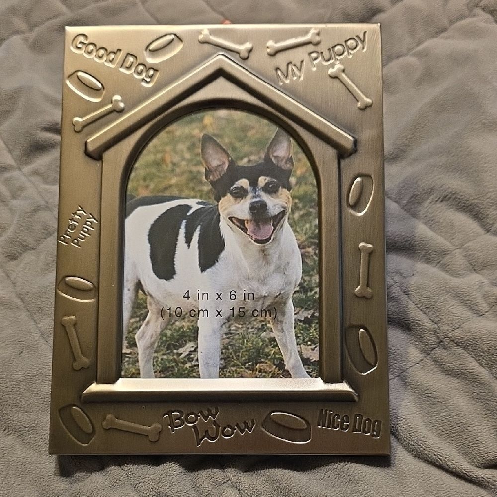 Dog-Themed Picture Frame - Silver Tone Metal